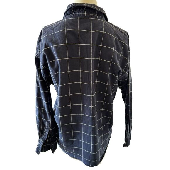 Maggie & Max L 100% cotton plaid floral embroidered button up shirt blue pinstri - Picture 2 of 5